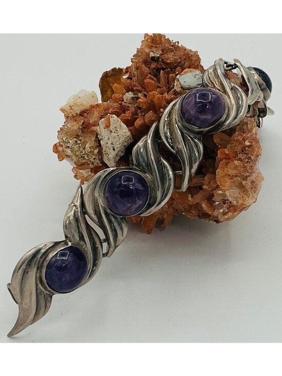 Jewelry - Vintage Mexico Sterling Silver & Amethyst Bracelet R193
